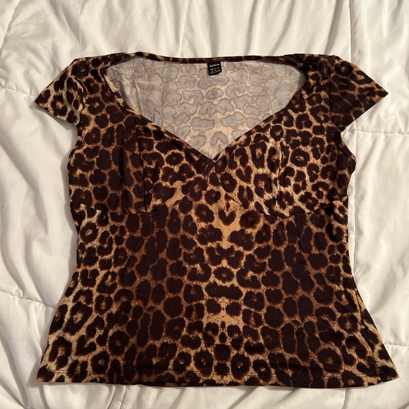 SHEIN Brown Leopard Print V-Neck Blouse - Picture 1 of 3